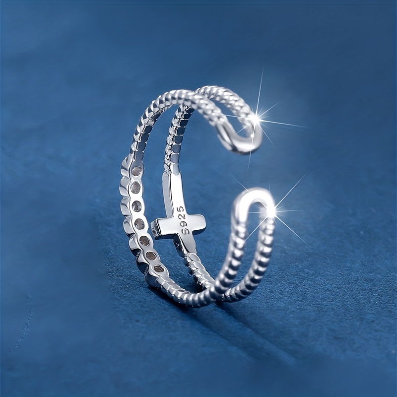 925 Silver Cross Double Layered Open Ring